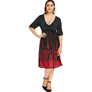 Open image in slideshow, Plus Size Shirred Graphic Dress
