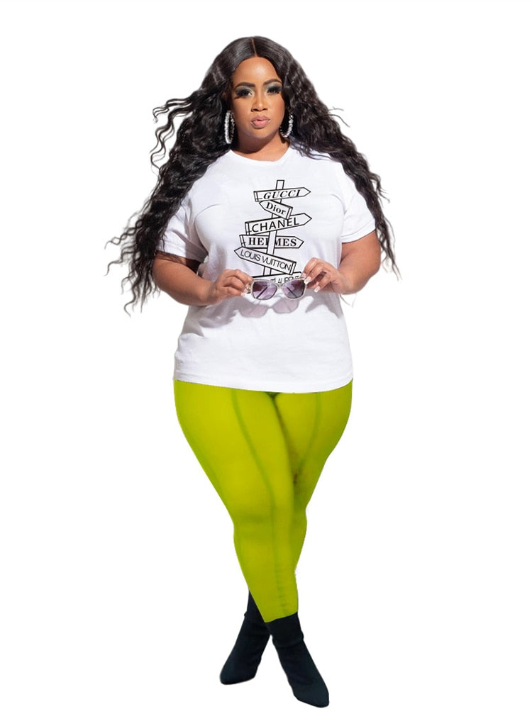 Sexy Outfits for Woman Plus Size Tshirt Top Transparent Pants Sets