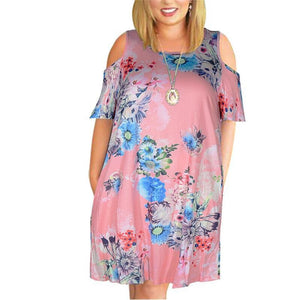 Open image in slideshow, Large Sizes Women Off Shoulder Floral Print Dresses Summer Short Sleeve Loose Dress Casual Pockets Plus Size Dress 7XL 8XL 9XL
