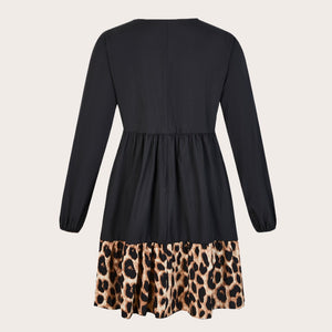 EARO Women Plus Size 4XL Leopard Print Tunic Midi Shirt Dress 2022 Autumn Lace Long Sleeve V Neck Black Elegant Clothing vestido